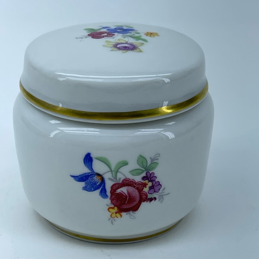 Rosenthal China Trinket Box Round Floral Flower Jewelry Box Dresser Gold Italy